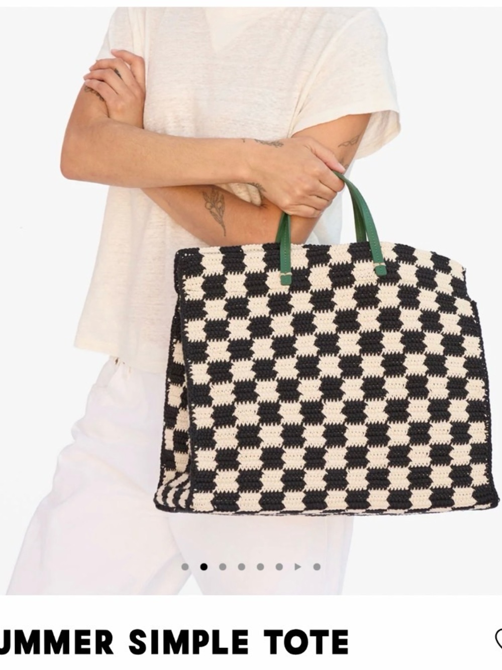 Clare V summer Simple Tote - Black & Cream Crochet Checker Tote - Picture 2 of 15
